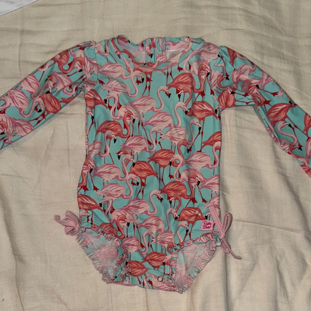 Flamingo Print Long Sleeve Swimsuit